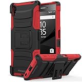 Sony Xperia Z5 Case, MoKo Shock Absorbing Hard Cover Ultra Protective Heavy Duty Case with Holster Belt Clip + Built-in Kickstand for Sony Xperia Z5 5.2 Inch (2015) - Red