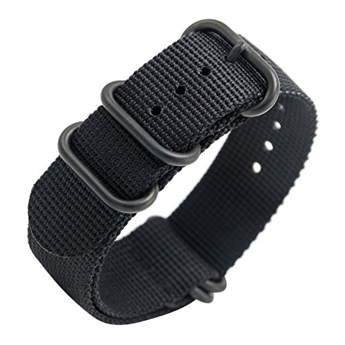 Nato Strap 20mm 22mm Premium Ballistic Nylon Military Watch Bands 5 Ring Black Swiss Zulu Straps (20mm, Black)