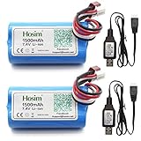 Hosim 2pcs 7.4V 1500mAh 15C T Connector Li-ion Rechargeable Battery Pack and 2pcs USB Charger, Safe & Fast Charging, Best for RC Evader BX Car RC Truck RC Truggy RC Airplane UAV Drone FPV