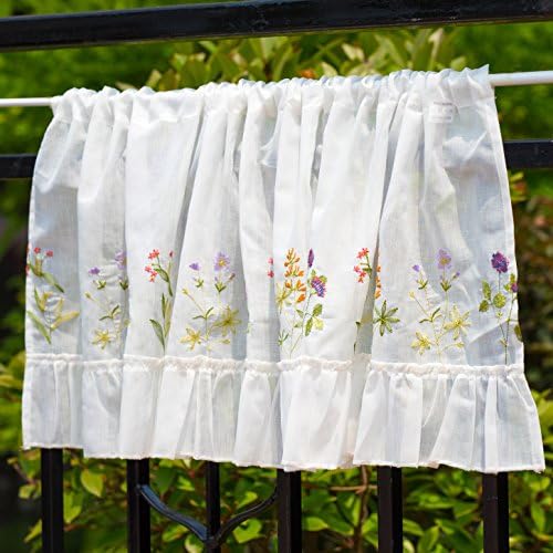 WEMAY Panel Embroidery Pastoral Style Cafe Curtain Kitchen Curtain Floral Window Valance,18X60 inch (Cute flower)