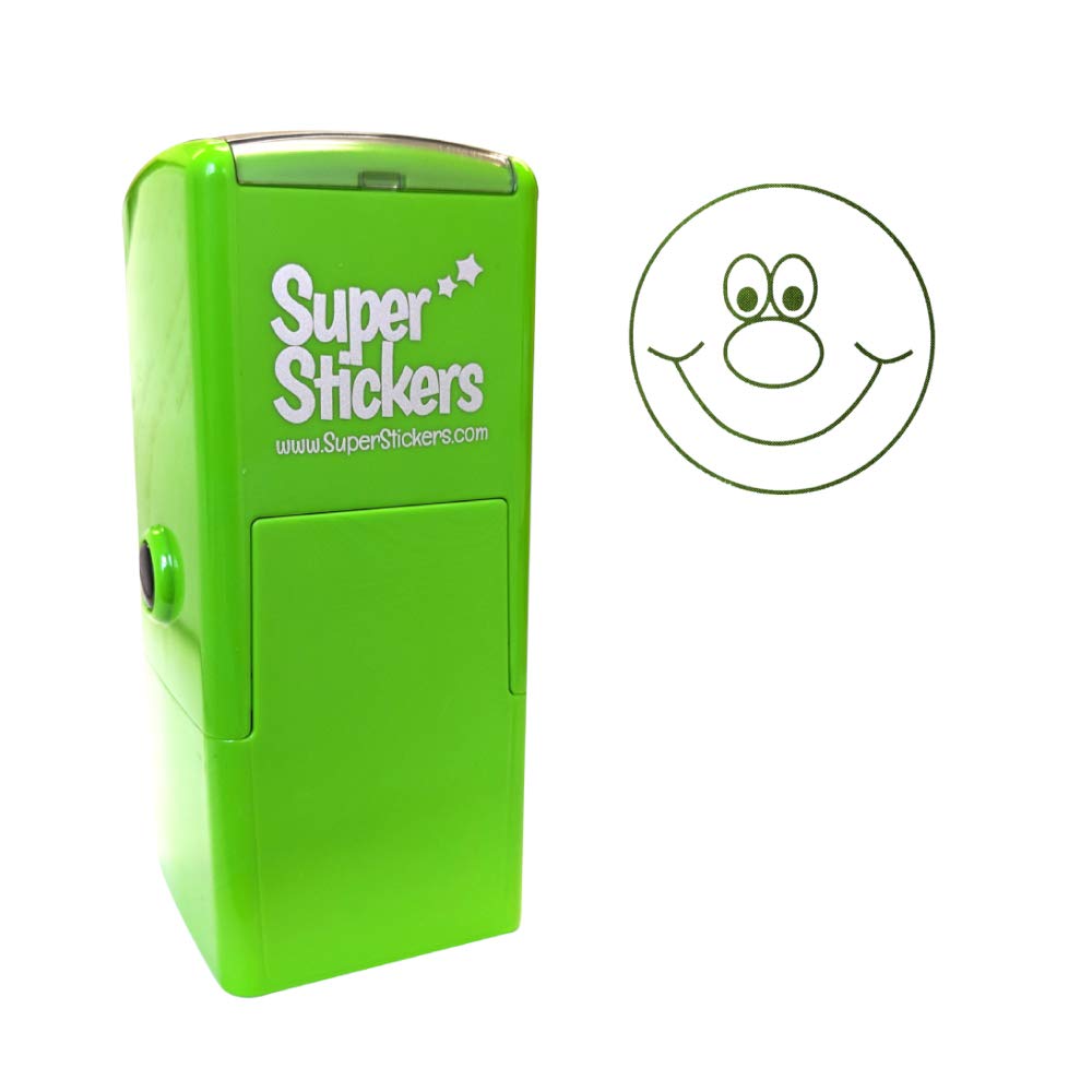 SuperStickers Smiley Face Pre-Inked Stamper in Green, 28mm