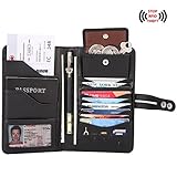 Travel Wallet with RFID Blocking Awesome Passport Wallet Credit Cards Holder Document Organizer Genuine Leather (Black)