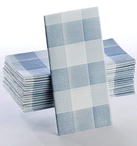 Gingham Napkin | Light Blue Checks - Disposable Linen-Feel Guest Towels Rustic Cottage Styling Perfect for Everyday Use, Lunchboxes, for Kitchen, Parties, Dinners or Events Set of 50, 16x16 inches. - Thumbnail 5