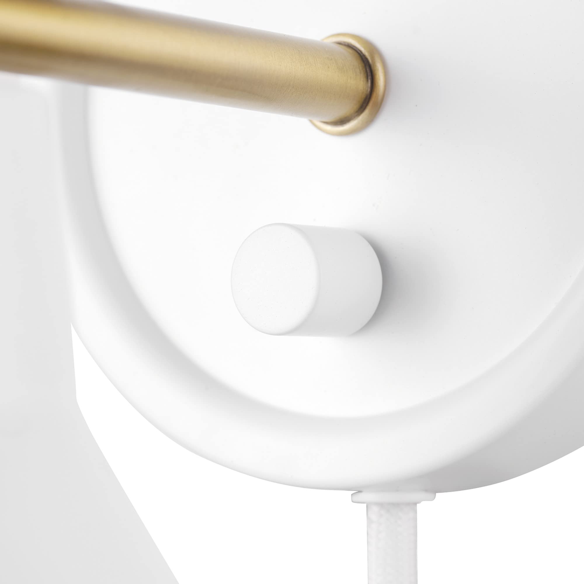 Globe Electric 65542 1-Light Dimmable Plug-in or Hardwire Wall Sconce, Matte White, Brass Accent, Stepless Dimming Rotary Switch on Canopy, White Fabric Cord, Wall Lighting, Bulb Not Included
