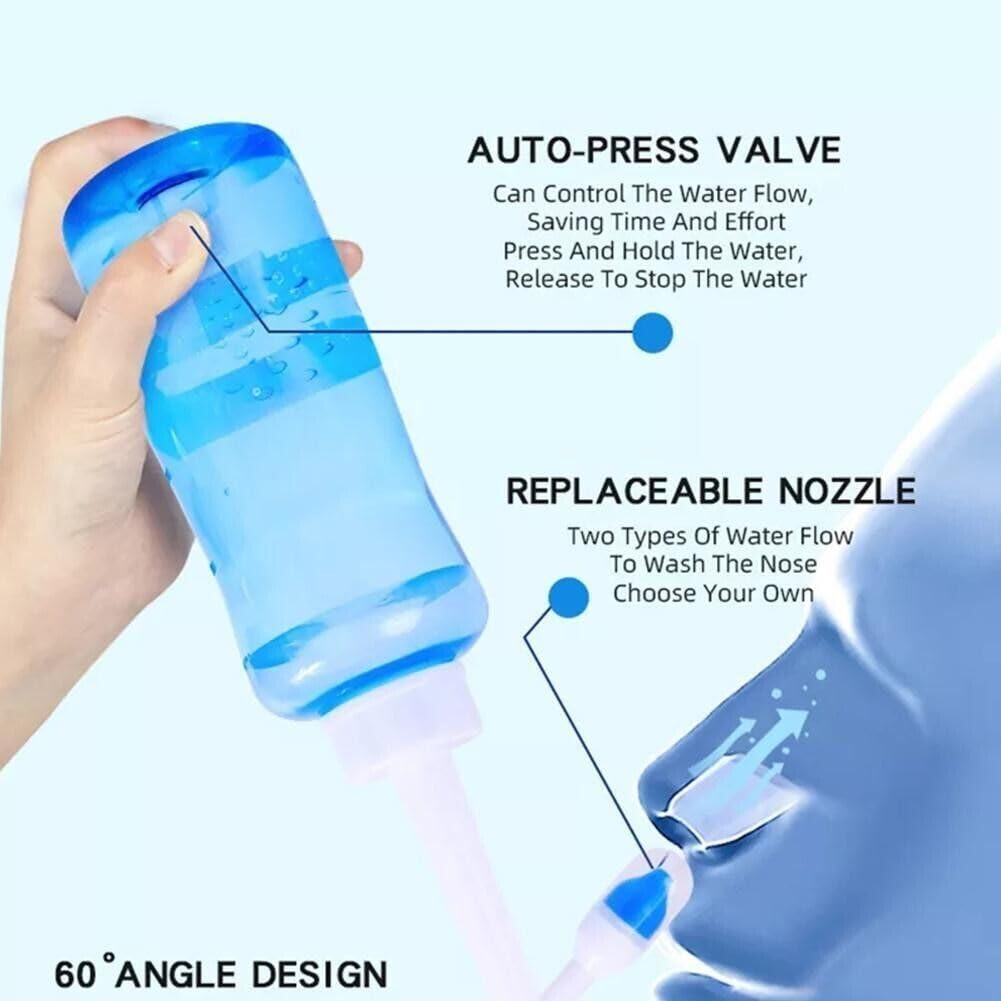 OUSHOP 500ml Neti Pot Sinus Rinse Bottle Nose Wash Cleaner 17oz Wash Bottle for Adult & Kid with 2 Nozzles