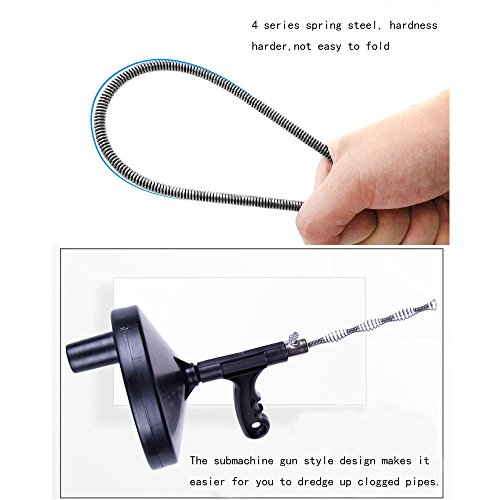 Augers Plumbing Snake Pipe Cleaner Cleaning Clog Sink Plumbing 1/4" x 13' Spring Cable(Black) #81226