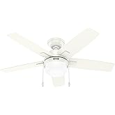 Hunter 44 inch Indoor Ceiling Fan with LED Light - White Ceiling Fan with Pull Chain, for Bedroom or Living Room, Standard Mo