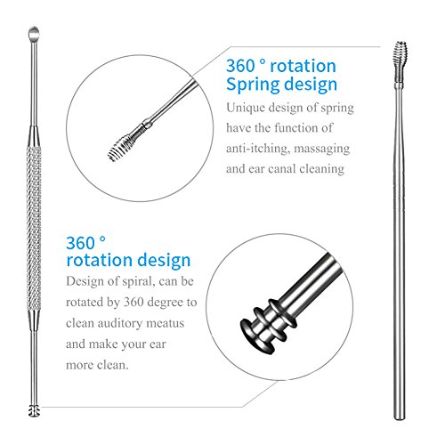 Earwax Pick Removal Tool 11 Pcs , HOOFUN Stainless Steel Ear Curette Kit Led Light Hygiene Care Sets With Storage Box