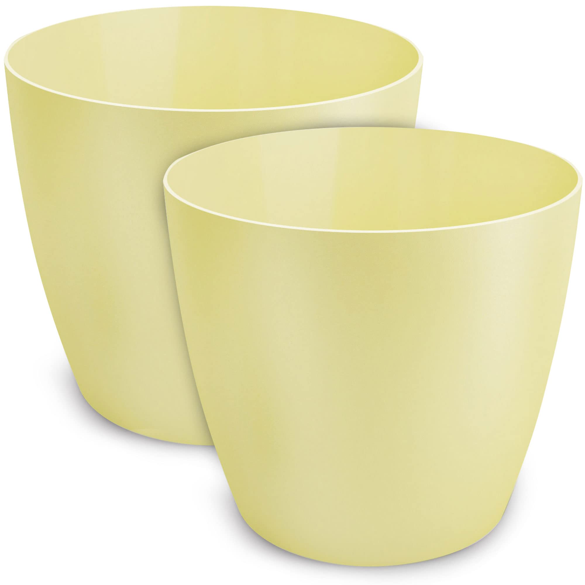 TULMERO Matte Flower Pot, Plastic Planter, Decorative Pot for Large and Small Plants, Set of 2 Flower Pot, Herb Pot, Yellow, Diameter 9.5 cm