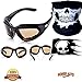 Tactical Motorcycle Glasses & Goggles also for Cycling, Fishing, Hunting, Military, Sports Protective Sunglasses - 4 Replaceable UV400 Lenses, Carry Case, Skeleton Facemask & Decal - Unisex Design