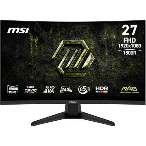 mag 275CF X24 de 27" Monitor Gaming FHD 1500R, 1920 x 1080 Rapid VA, 240 Hz, 0,5 ms, Compatible con HDR, Eye-Care, HDMI 2.0b, DP 1.2a, sin Marco, inclinación Ajustable, Montaje Vesa, Negro