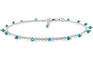 InfinityGemsArt Turquoise Gemstone Anklets Ankle Bracelets for Women Natural Birthstone Silver Plated Handmade Jewelry in 8.5