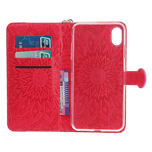 Funyye Magnetic Flip PU Leather Cover for iPhone Xs Max [Free Screen Protector],Luxury Frosted Splicing Soft Wallet with Credit Card Slots Stand Function Case for iPhone Xs Max,Rose Gold + Rose - Thumbnail 4