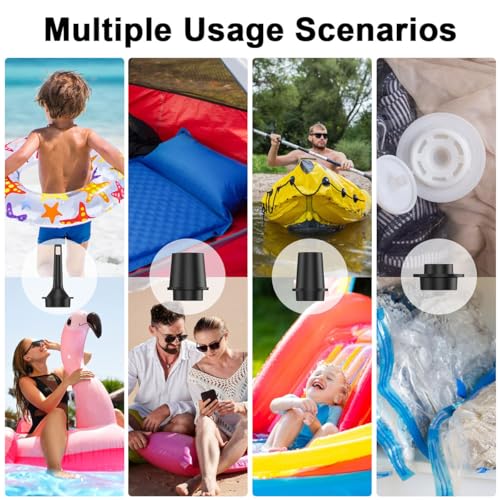 Electric Air Pump for Inflatables, 2400mAh Rechargeable Air Mattress Pump Quick Inflator Deflator Mini Portable Vacuum Pump 5 Nozzles & 3-Speed Camping Light for Pool Floats Vacuum Storage Bag Air Bed
