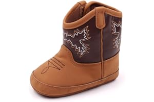 Leather Western Boots Cowboy Bootie Soft Sole Non-slip Crib Shoes for Baby Infant Toddler Girls Boys Newborn