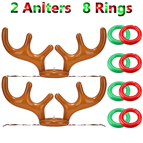 CENOVE [2+8] Inflatable Reindeer Antler Ring Toss Game for Christmas Party Games 10pcs Funny for Kids Christmas Party Favors & Christmas Games[2 Antlers+8 Rings]