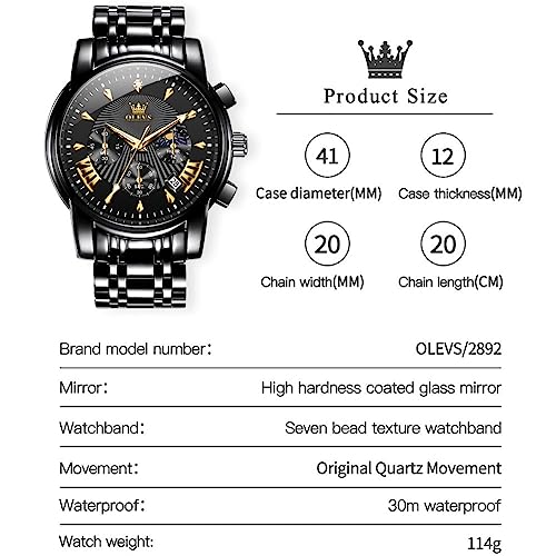 OLEVS Watches for Men Dress Watch with Day Classic Wrist Watches Multifunction Luminous Men Stainless Steel Wristwatch Water Resistant Chronograph Men Business Watches