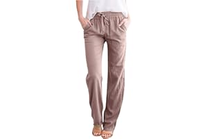 SRIPER Linen Pants for Women with Pockets Wide Leg Linen Pants Casual High Waisted Lounge Pants Comfy Summer Travel Pants