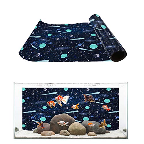 T&H Home Aquarium Décor Backgrounds – Outer Space Planet Nebula Fish Tank Background Aquarium Sticker Wallpaper Decoration Picture PVC Adhesive Poster, 24.4″ W x 16.4″ H