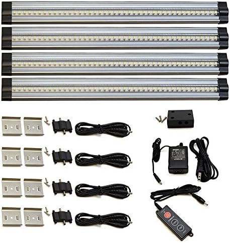 macLEDs 8544070033923 4Piece Kit 12 inch NW Plug Snap Flat lo Neutral White Dimmable LED Under Cabinet Lighting 4 Strip Plug In Type Kit, 4000 Kelvin, 12Vdc, Dimmer Switch & All Accessories Included,