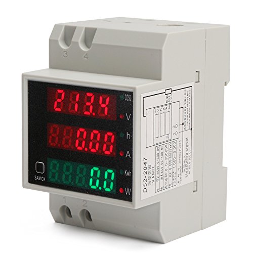 DROK DIN Rail Digital Multimeter AC Voltmeter Ammeter Power Energy KWh Meter Power Factor Accumulati