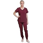 Yoweenton Town Scrubs for Women Scrub Set - Jogger Pant and Comfort Stretch V-Neck Easy Care Uniforms