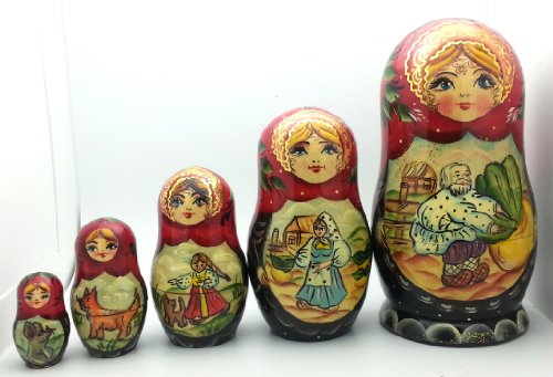 Nesting dolls Russian Hand Carved Hand Painted 5 piece Set / TURNIP fairy tale