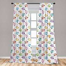 Ambesonne Owls Curtains, Confused Funny Angry
