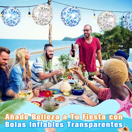 7CDXD 8 Pelota Inflable de Playa, 40 cm/16 Pulgadas Pelotas de Playa con Lentejuelas, con Bomba de Aire Gratis para Piscina, Fiesta