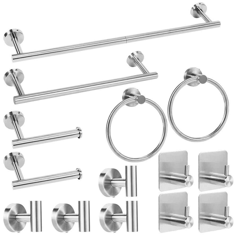 Photo 1 of Brushed Silver Bathroom Towel Bar Set, 14-Piece Stainless Steel Hardware Bathroom Accessories, 16" and 24" Towel Racks for Bathroom Walls