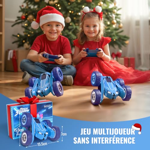 MaxTronic Exclusive Double Direct Charging Remote Control Car with Adjustable LED 360° Stunt 15km/h Off-Road RC Toy Party Gift for 3-12 Years Boy Girl