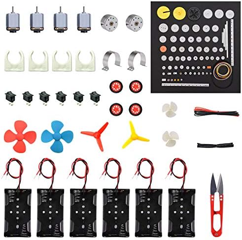 Topoox 6 Set DC Motor Kit Mini Electric Hobby 3V Motor with 86 Pcs Plastic Gears, 9.8” Electronic Wire, 2 x AA Battery Holder, Motor Mounting Bracket, Shaft Propeller, Boat Rocker Switch for DIY Toys