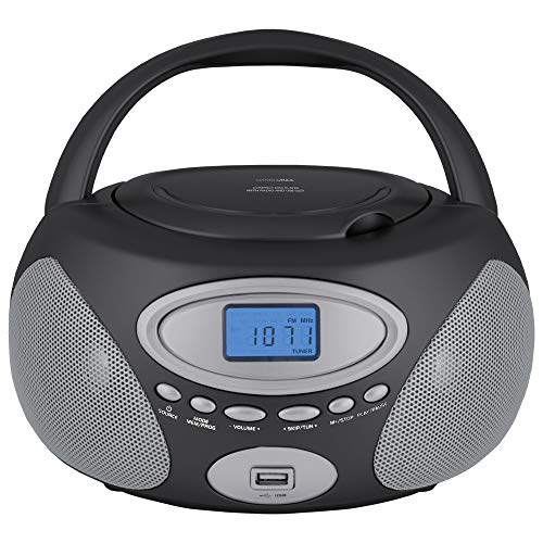 HANNLOMAX HX-311CD Portable CD/MP3 Boombox, PLL AM/FM Radio, USB Port for MP3 Playback, Aux-in, LCD Display, AC/DC Dual Power Source(Grey)