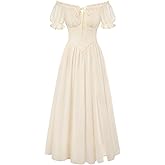 Scarlet Darkness Corset Dress for Women Off Shoulder Renaissance Costume Short Sleeve Milkmaid Dresses with Pockets