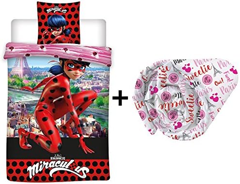 LesAccessoires Ladybug 3 Piece Bedding Set – Duvet Cover 140 x 200 cm + Pillowcase (Fitted Sheet 90x190) Miraculous (63) – marinette