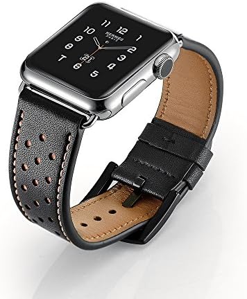 Apple Watch Band 42MM 38MM Leather Men Women iWatch Strap Wristband Black/Brown/Blue Dressy Classic Dots Stitch Comfortable Series 3 2 1 Stainless Steel By Simsoek (Black Brown, 38mm)