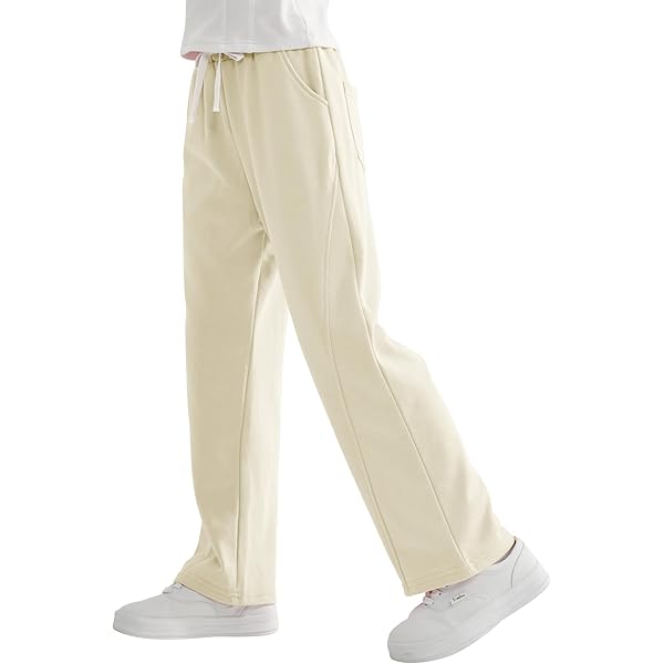 Pantalon De Jogging Taille Haute Pour Fille - Coupe Large, Jambes évasées, Coton Doux, Avec Cordon
