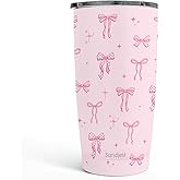 SANDJEST Bow Tumbler 20oz, Stainless Steel Travel Cup with Lid, Insulated Coffee Mug, Bow Gifts for Women Girls Friends Sisters on Birthday Christmas (Pink)