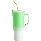 Alohastarttg 40 oz Plastic Tumblers with Handle, Screw Off Lid with Included Straw, Double Wall Leakproof Reusable Water Bottle Travel Mug Cup for Iced Coffee, Hot Cold Drink, Smoothie (1, Green)