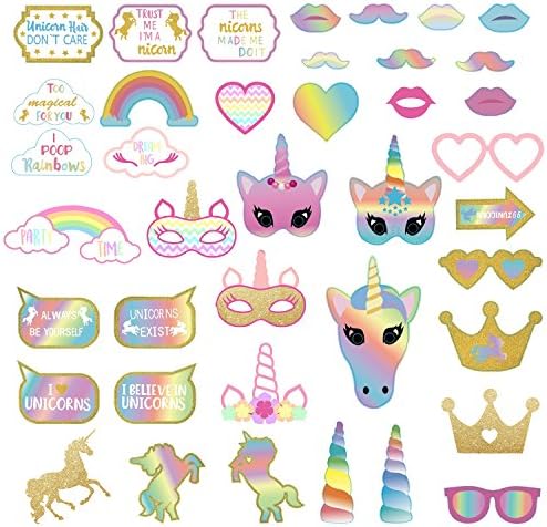 YORY 40 pack Glitter unicorn Photo Booth Props party supplies for Unicorn Baby Shower Birthday Party Decoration Favors for Girl Kids