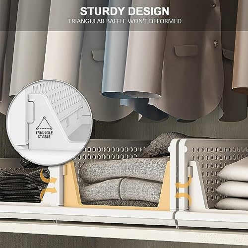 Fohome Stackable Clothes Plastic Storage Basket,4 Pack Foldable Closet Organizer Shelf Cloth Holder,Drawer Shelf Storage Container for Wardrobe Cupboard Kitchen Bathroom Office (4 Pack)