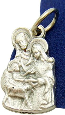 Holy Family Silver Tone Metal Pendant Catholic Medal with Blue Gift Bag