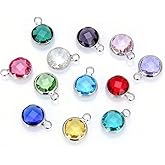 Adabele 1 Set Grade A Mixed Dangle Birthstone Charm 6mm Small Crystal Bead Sterling Silver Plated (12pcs) For DIY Craft Jewelry Making CCP20