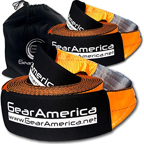 GearAmerica (2PK Recovery Tow Straps 4" x 30' | Ultra Heavy Duty 45,000 lbs (22 Tons) Strength | Triple Reinforced Loops + Protective Sleeves | Emergency Truck Towing | Free Storage Bag + Tie