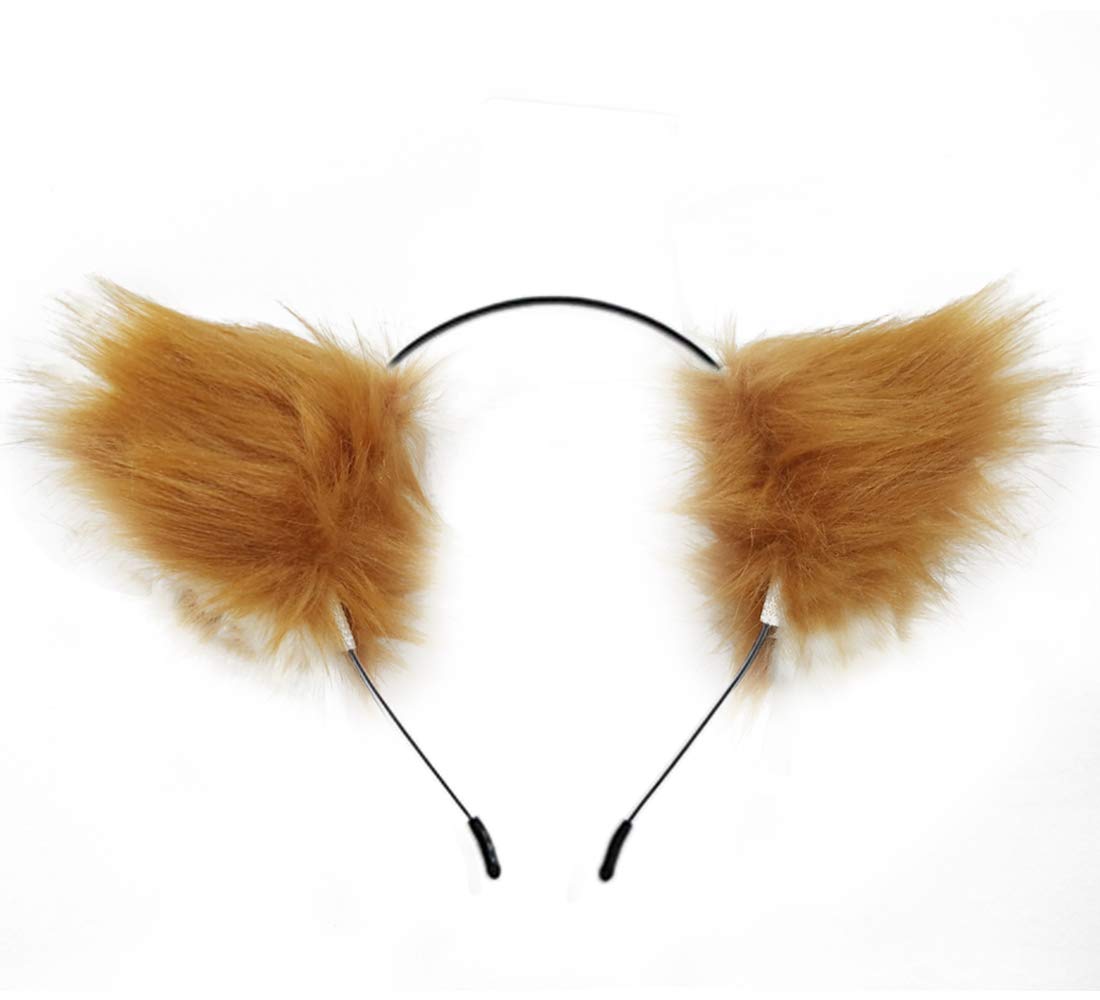 dressfan Cat Ear Headband Hair Hoop Womens Girls Hair Bands Cute Hair Accessories for Party Decoration Costume Dressing Parties (Brown-White)