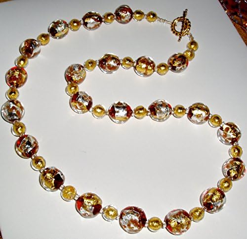 Breathtaking Yellow and White Gold and Red Murano Glass Necklace