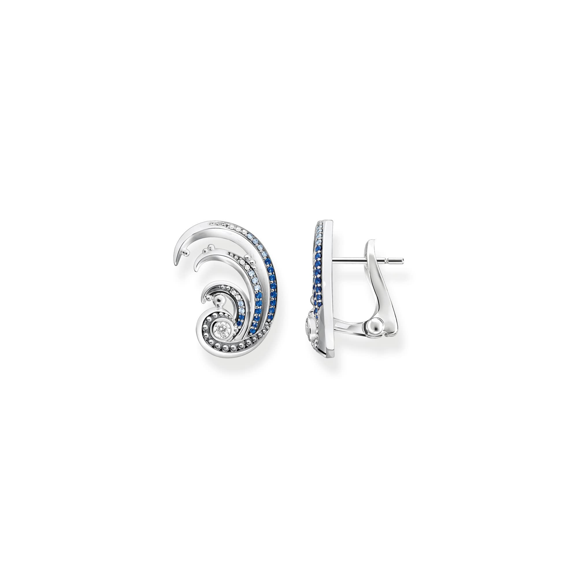 THOMAS SABO Women Ear clip wave with blue stones 925 Sterling Silver, Blackened H2225-644-1
