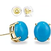 Turquoise Earrings, Natural Crystal Stud Earrings for Women, Dainty Minimalist 12mm Blue Gemstone Earrings Hypoallergenic Posts