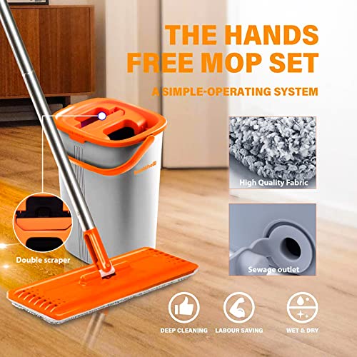Worthland Mop and Bucket with Wringer Set with 4 Washable Microfiber