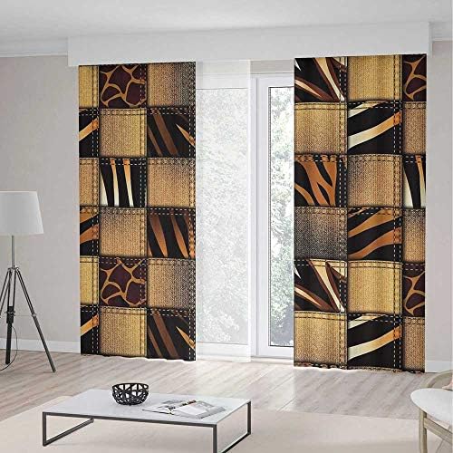 ALUONI Windows Blackout Curtain TT03 Safari Decor Living Room Bedroom Curtain Jeans Denim Patchwork in Safari Style 2 Panel Set 236W x 106LInches